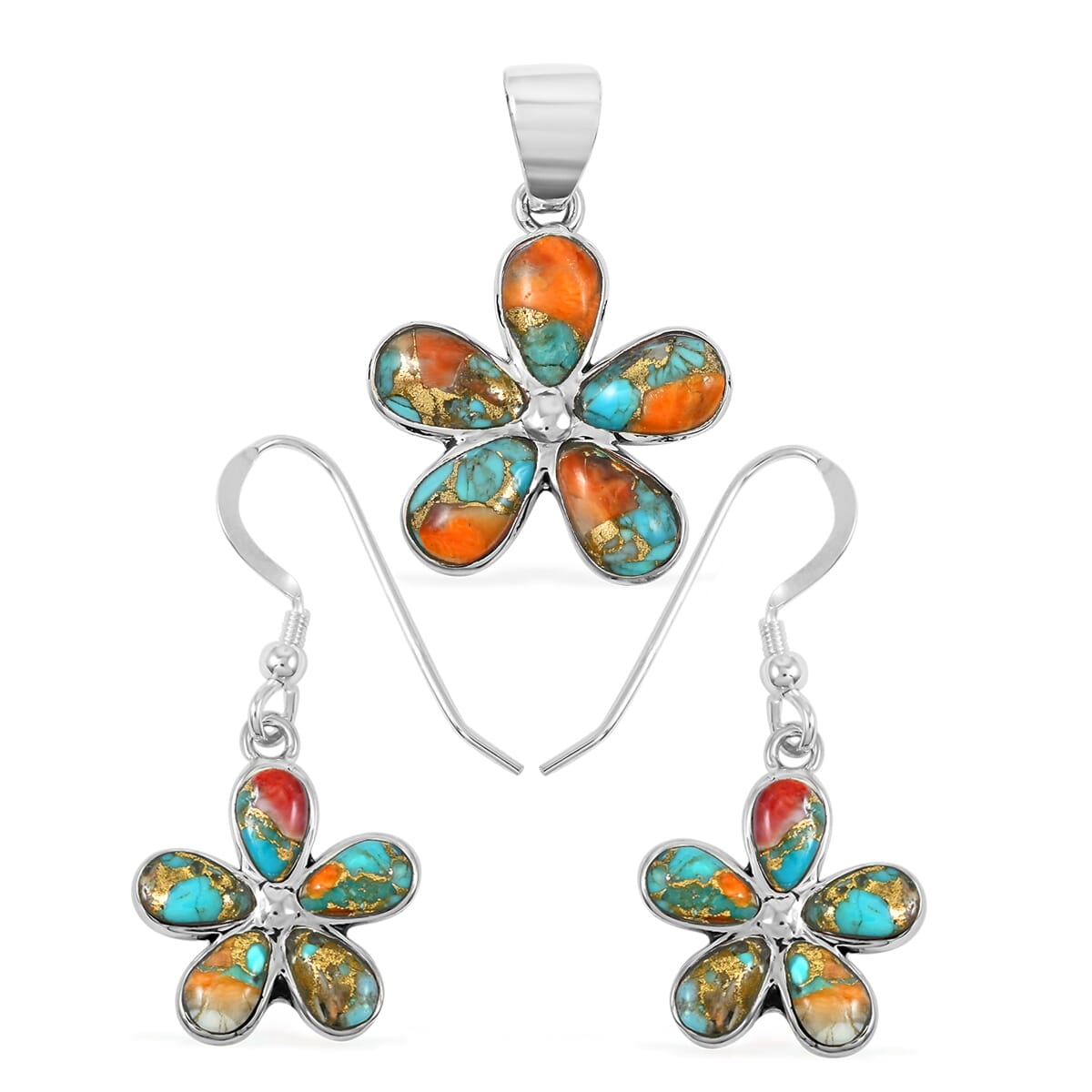 Santa Fe Style Spiny Turquoise 5.75 ctw Pendant and Earrings in Sterling Silver image number 0