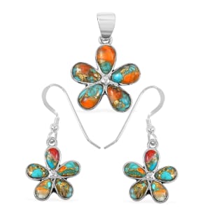 Santa Fe Style Spiny Turquoise 5.75 ctw Pendant and Earrings in Sterling Silver