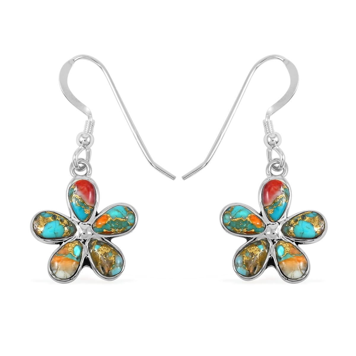 Santa Fe Style Spiny Turquoise 5.75 ctw Pendant and Earrings in Sterling Silver image number 5
