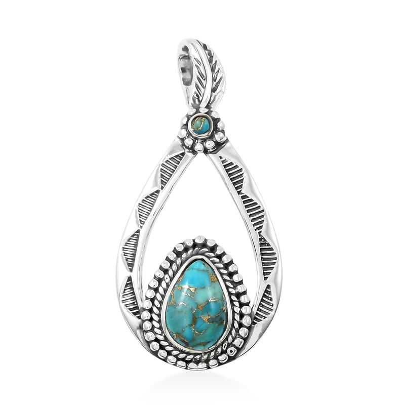 Santa Fe Style Mojave Turquoise 7.00 ctw Pendant without Chain and Earrings in Sterling Silver