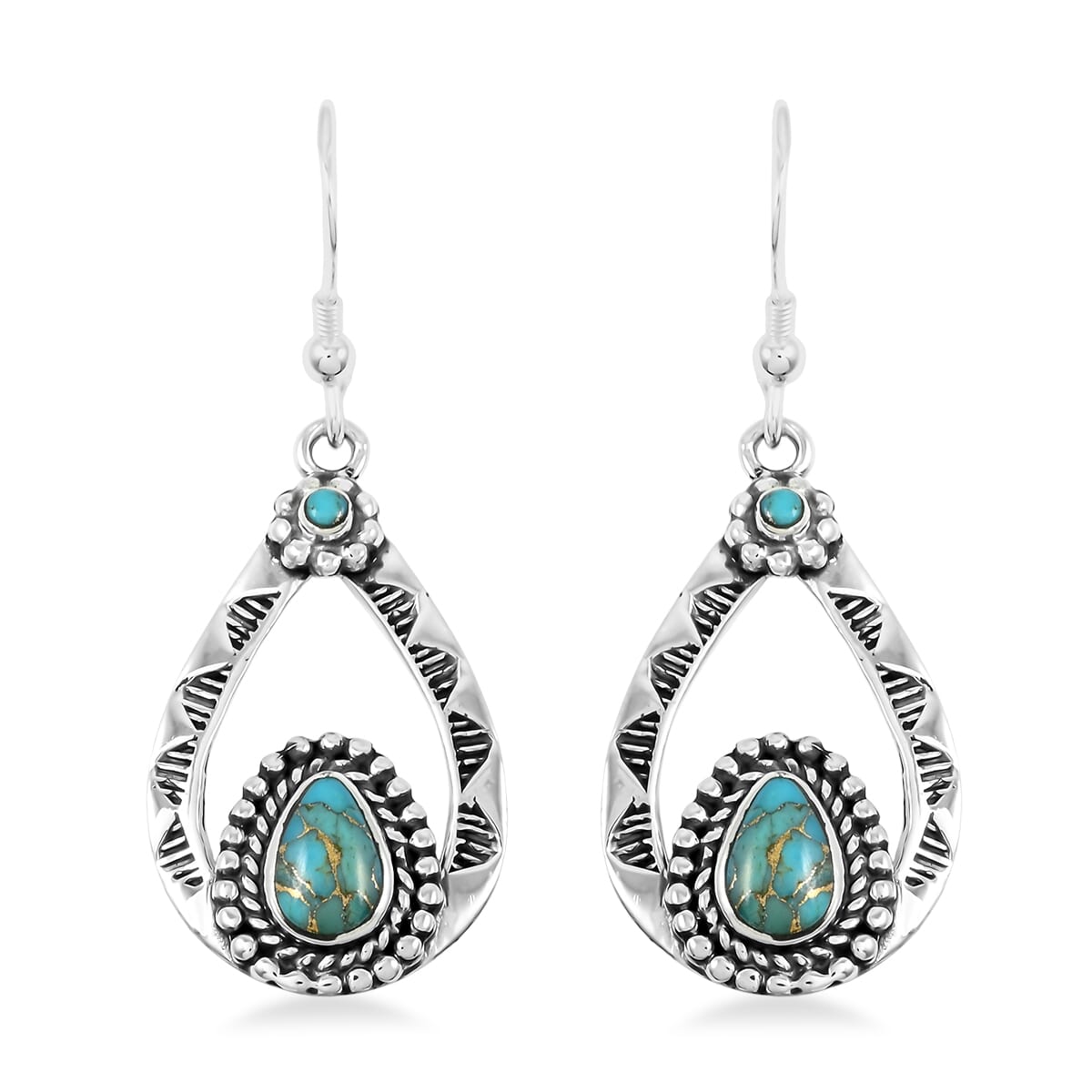 Santa Fe Style Mojave Turquoise 7.00 ctw Pendant and Earrings in Sterling Silver image number 5