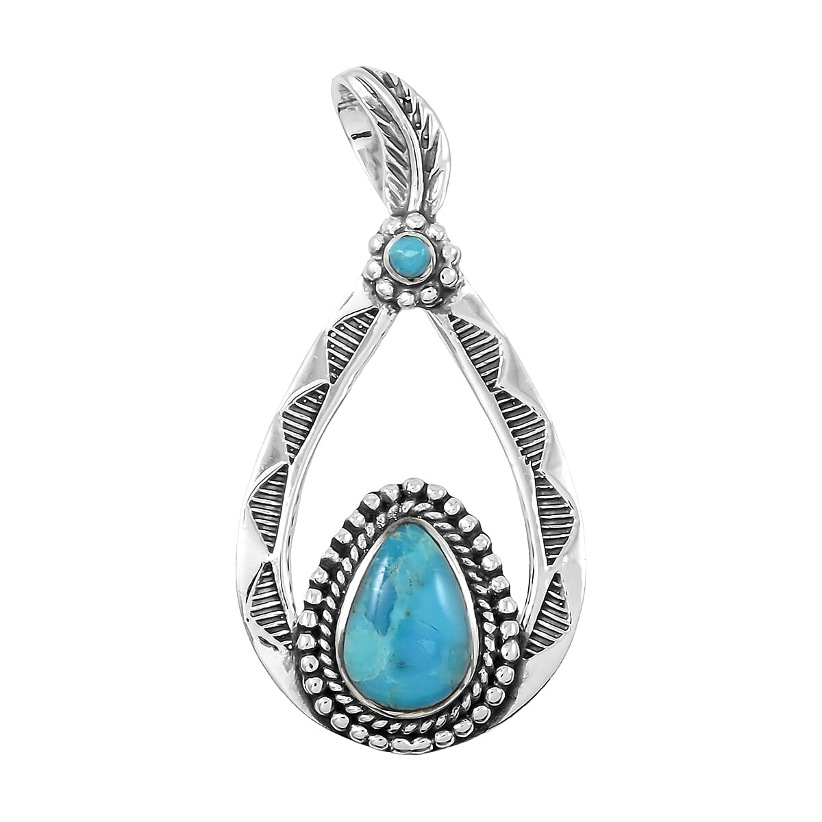 Santa Fe Style Kingman Turquoise Pendant without Chain and Earrings in Sterling Silver 7.00 ctw image number 2