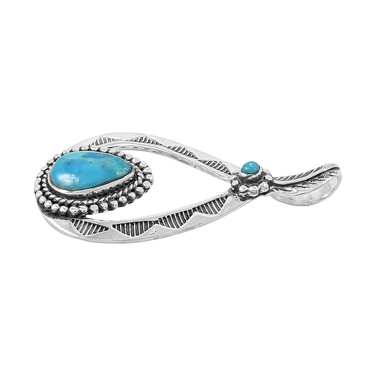 Santa Fe Style Kingman Turquoise Pendant without Chain and Earrings in Sterling Silver 7.00 ctw image number 3