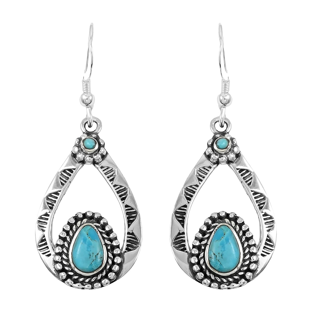 Santa Fe Style Kingman Turquoise Pendant without Chain and Earrings in Sterling Silver 7.00 ctw image number 5