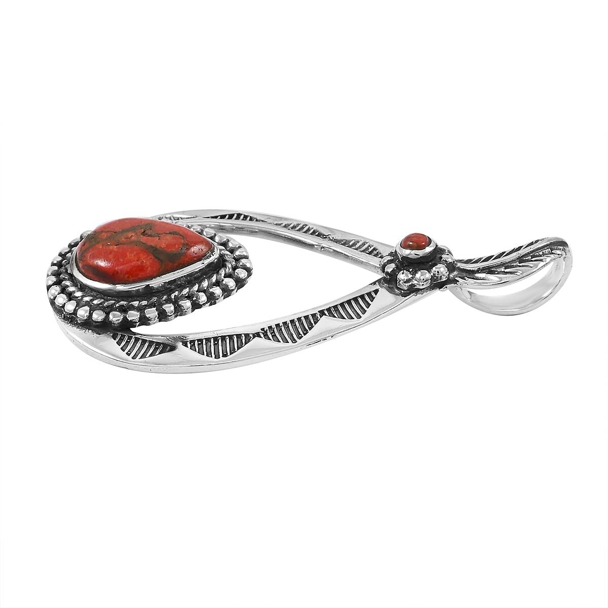 Santa Fe Style Enhanced Red Coral Pendant without Chain and Earrings in Sterling Silver 7.00 ctw image number 3