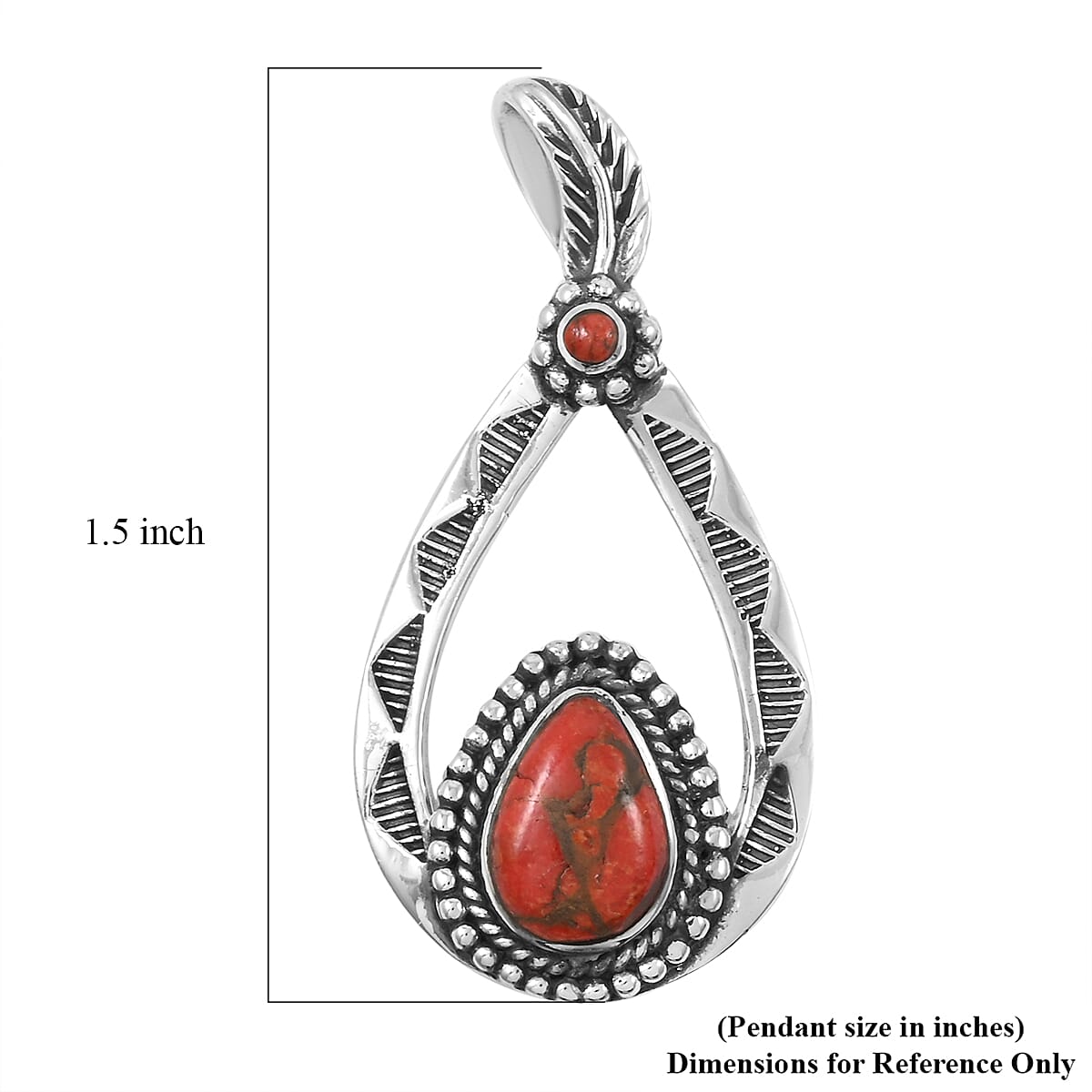 Santa Fe Style Enhanced Red Coral Pendant without Chain and Earrings in Sterling Silver 7.00 ctw image number 4