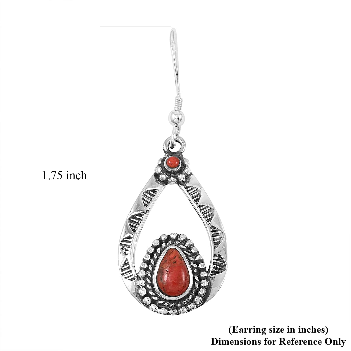 Santa Fe Style Enhanced Red Coral Pendant without Chain and Earrings in Sterling Silver 7.00 ctw image number 6