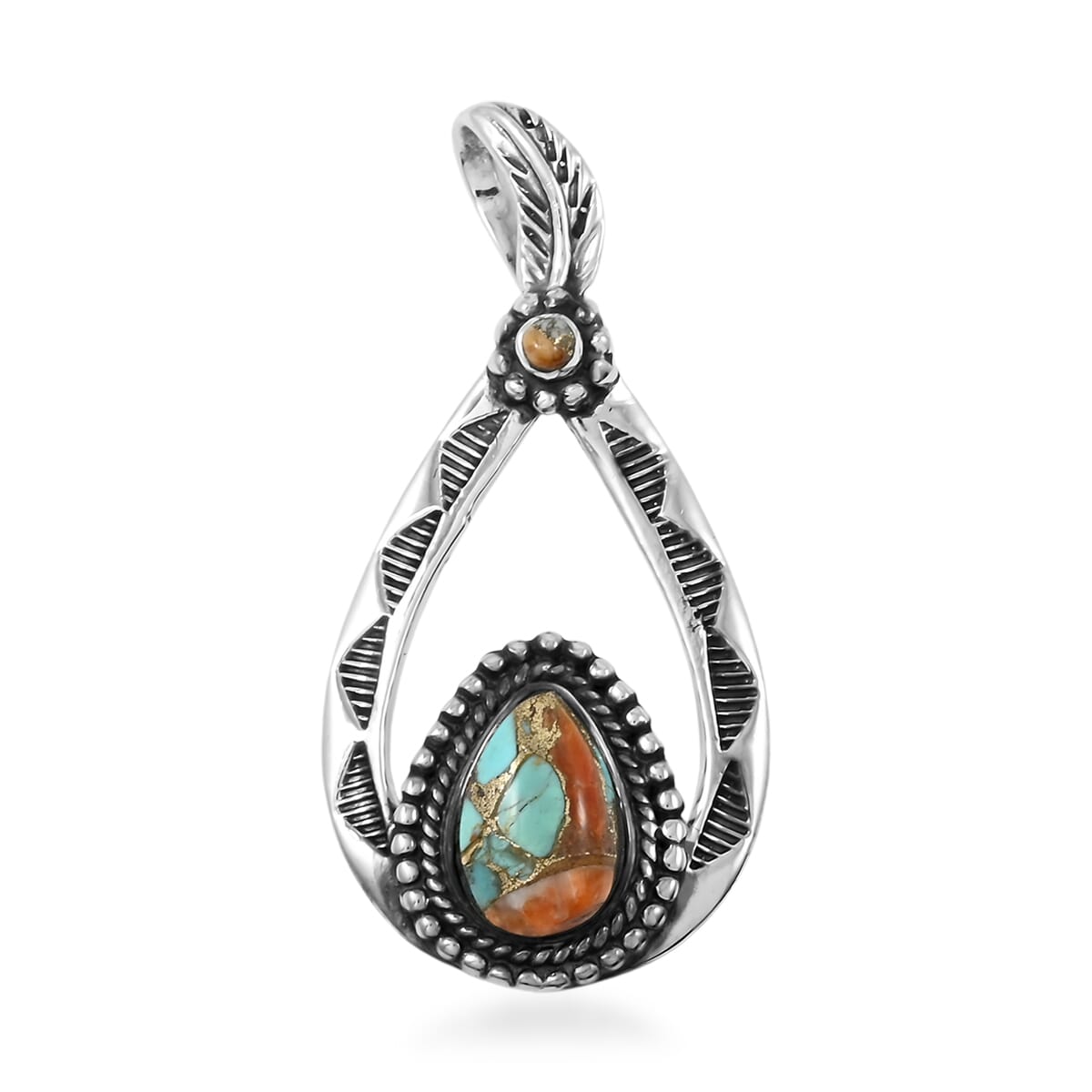 Santa Fe Style Spiny Turquoise 7.00 ctw Pendant and Earrings in Sterling Silver image number 2