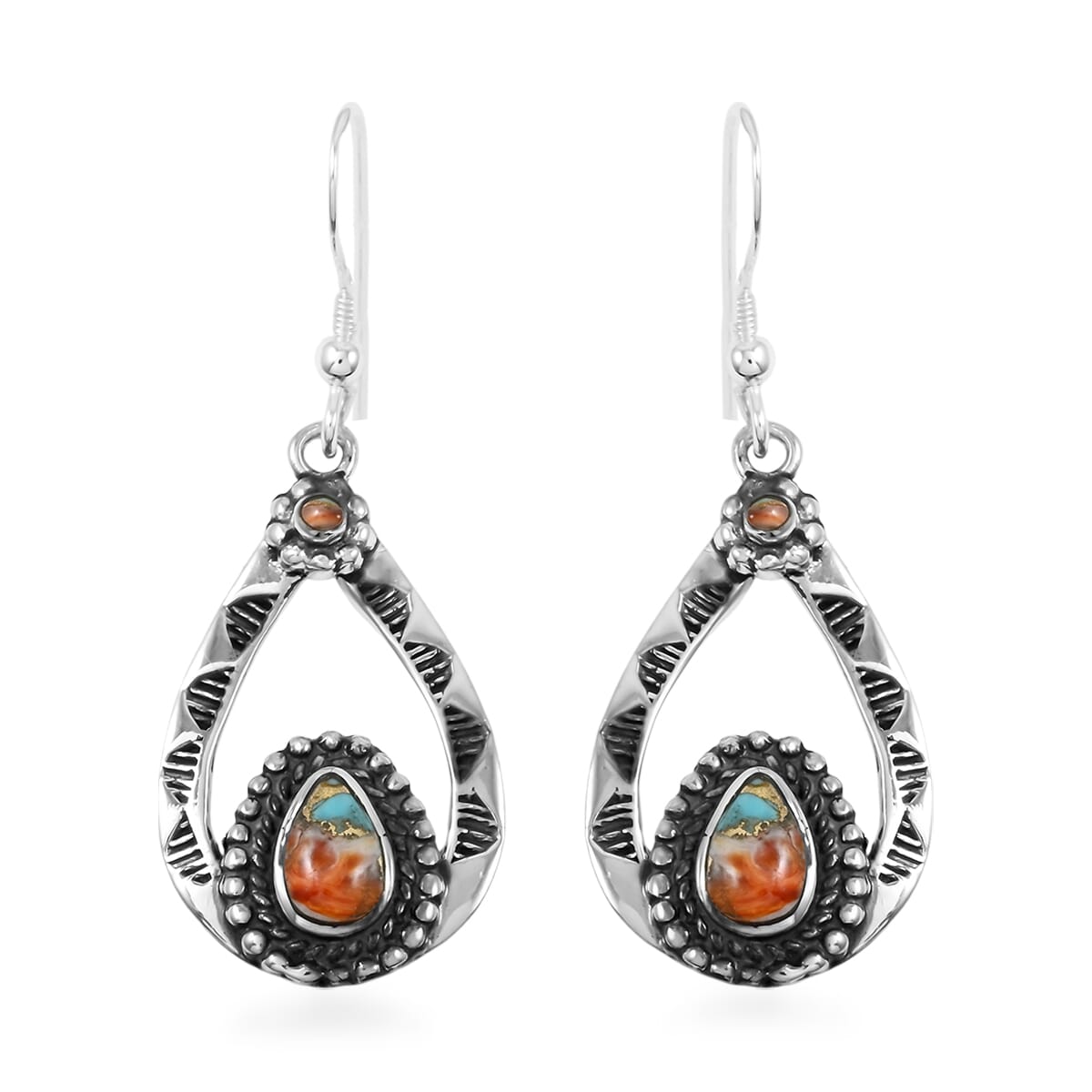 Santa Fe Style Spiny Turquoise 7.00 ctw Pendant and Earrings in Sterling Silver image number 5
