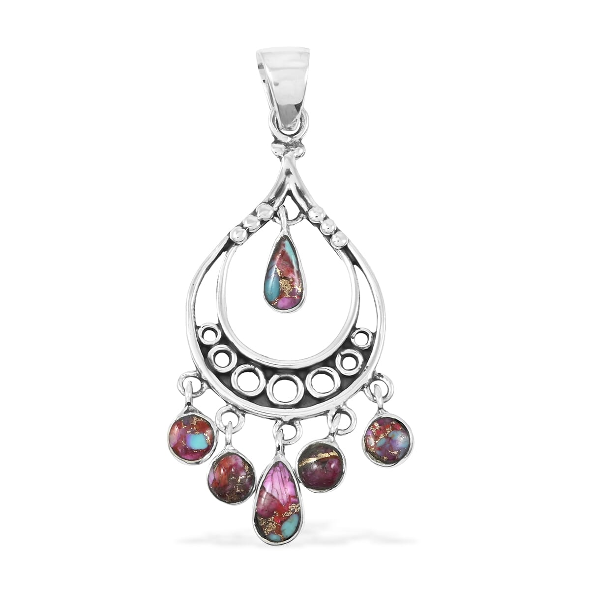 Santa Fe Style Multi Gemstone 18.00 ctw Pendant and Earrings in Sterling Silver image number 2