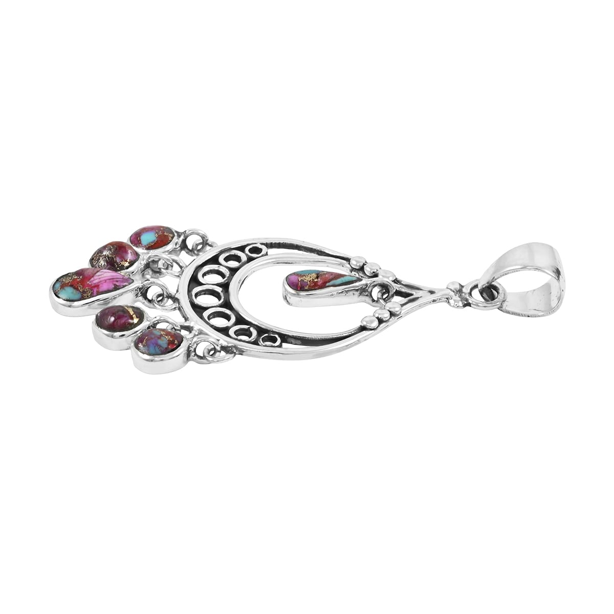 Santa Fe Style Multi Gemstone 18.00 ctw Pendant and Earrings in Sterling Silver image number 3