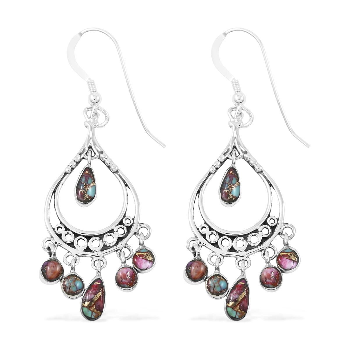 Santa Fe Style Multi Gemstone 18.00 ctw Pendant and Earrings in Sterling Silver image number 5