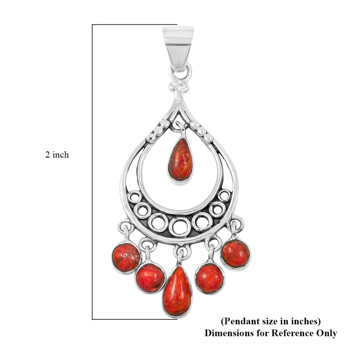 Santa Fe Style Enhanced Red Coral Pendant and Earrings in Sterling Silver image number 4