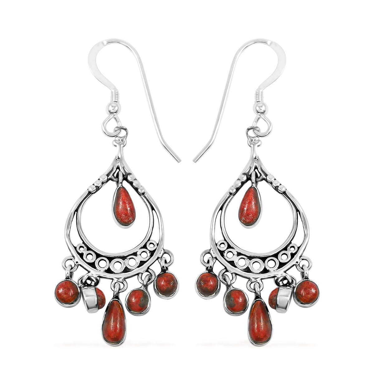 Santa Fe Style Enhanced Red Coral Pendant and Earrings in Sterling Silver image number 5