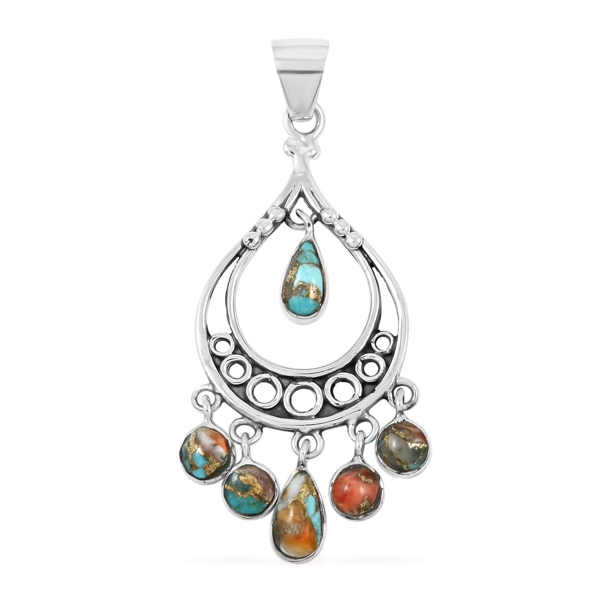 Santa Fe Style Spiny Turquoise 18.00 ctw Pendant and Earrings in Sterling Silver image number 2