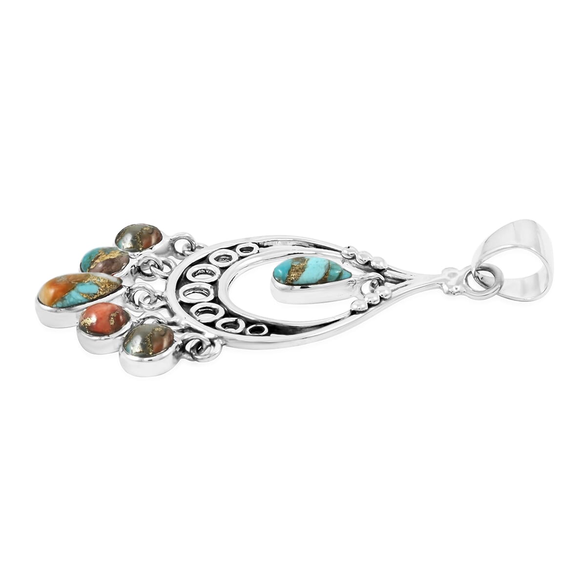 Santa Fe Style Spiny Turquoise 18.00 ctw Pendant and Earrings in Sterling Silver image number 3