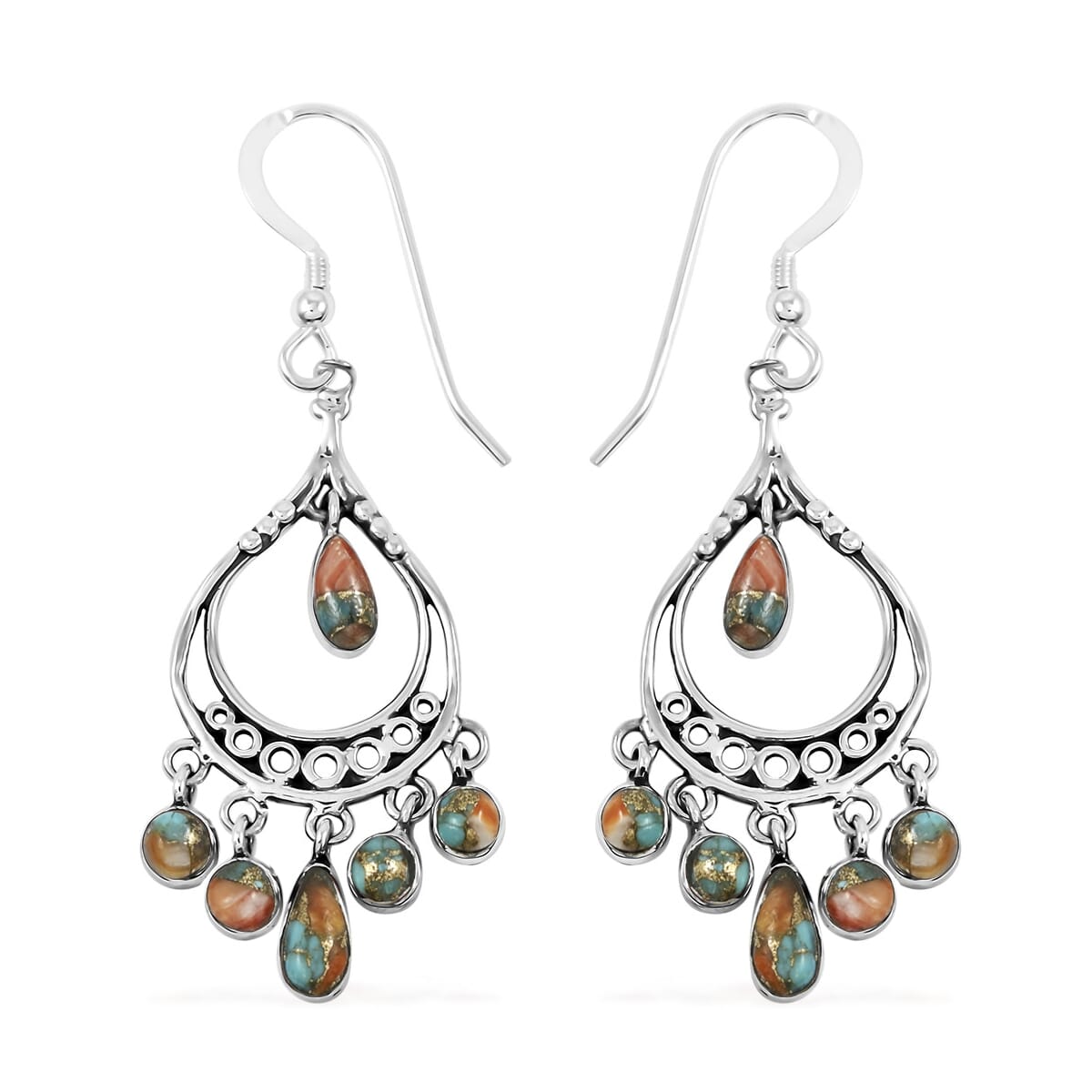 Santa Fe Style Spiny Turquoise 18.00 ctw Pendant and Earrings in Sterling Silver image number 5