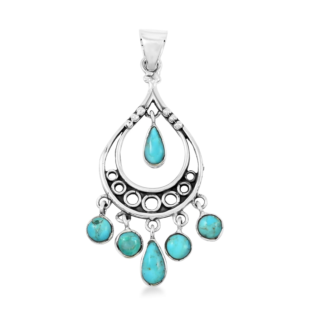 Santa Fe Style Kingman Turquoise 18.00 ctw Pendant and Earrings in Sterling Silver image number 2