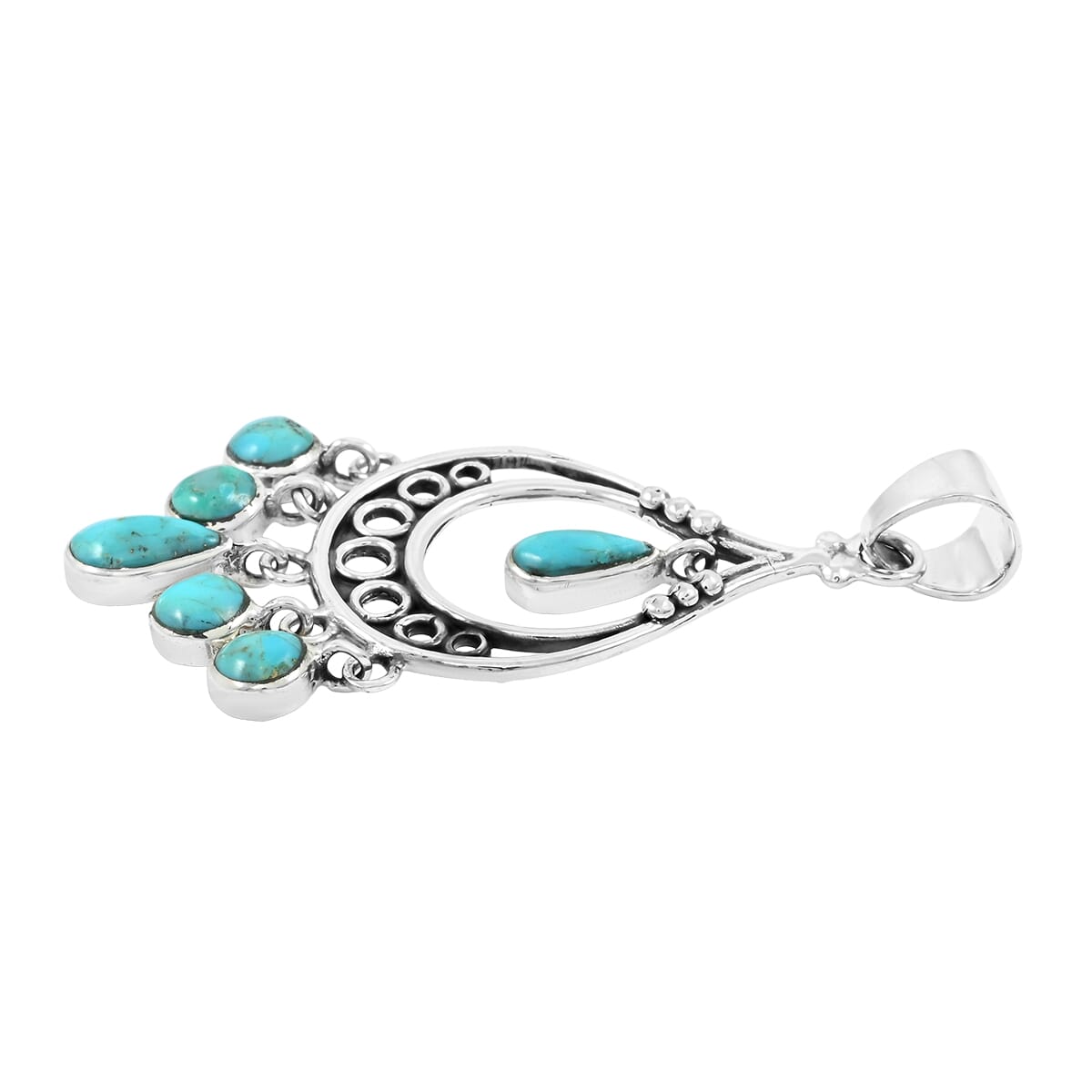 Santa Fe Style Kingman Turquoise 18.00 ctw Pendant and Earrings in Sterling Silver image number 3