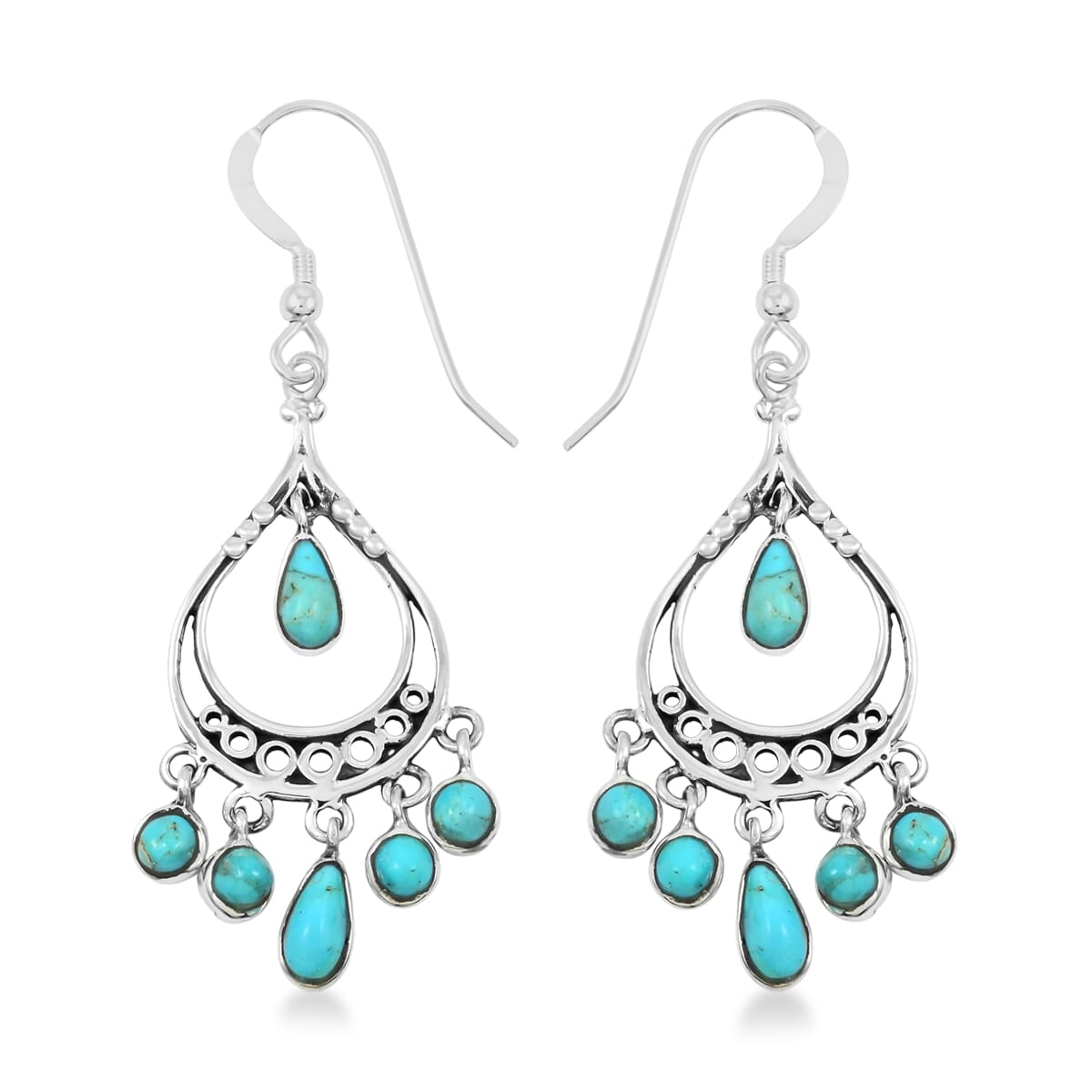 Santa Fe Style Kingman Turquoise 18.00 ctw Pendant and Earrings in Sterling Silver image number 5