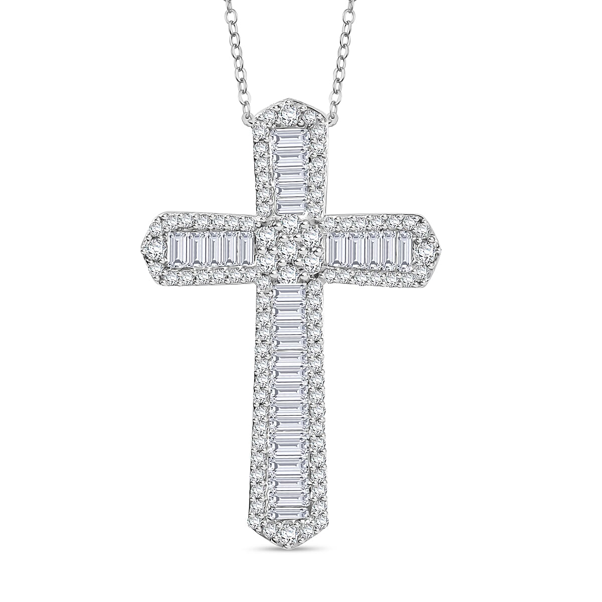 D'Joy Diamond Cross Pendant Necklace (20 Inches) in Rhodium Over Sterling Silver 1.00 ctw image number 0