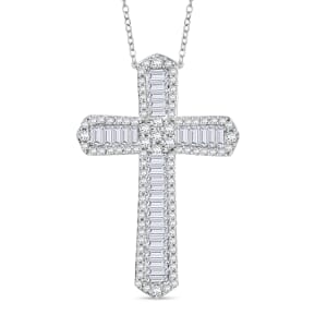 D'Joy Diamond 1.00 ctw Cross Pendant Necklace 20 Inches in Rhodium Over Sterling Silver