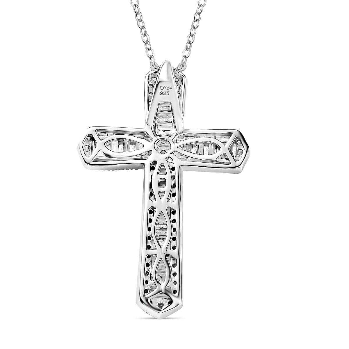 D'Joy Diamond Cross Pendant Necklace (20 Inches) in Rhodium Over Sterling Silver 1.00 ctw image number 4