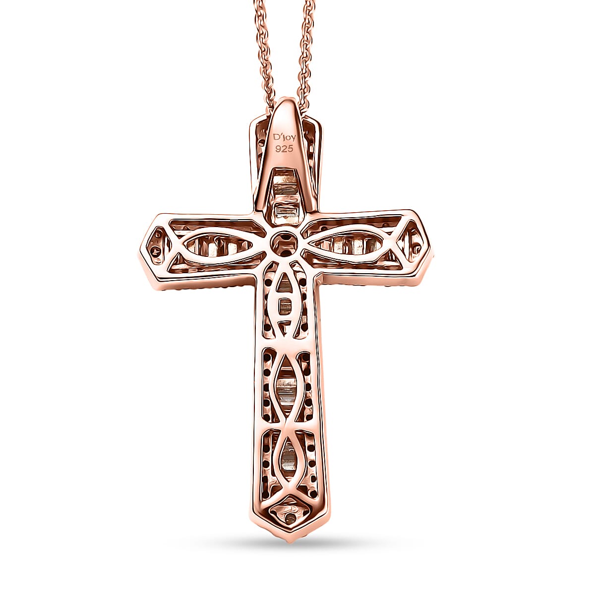 D'Joy Natural Champagne Diamond 1.00 ctw Cross Pendant Necklace 20 Inches in 18K Vermeil Rose Gold Over Sterling Silver  image number 4