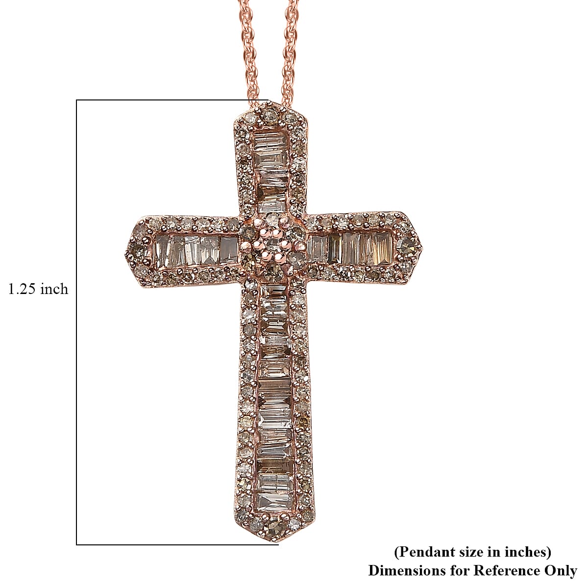 D'Joy Natural Champagne Diamond 1.00 ctw Cross Pendant Necklace 20 Inches in 18K Vermeil Rose Gold Over Sterling Silver  image number 6