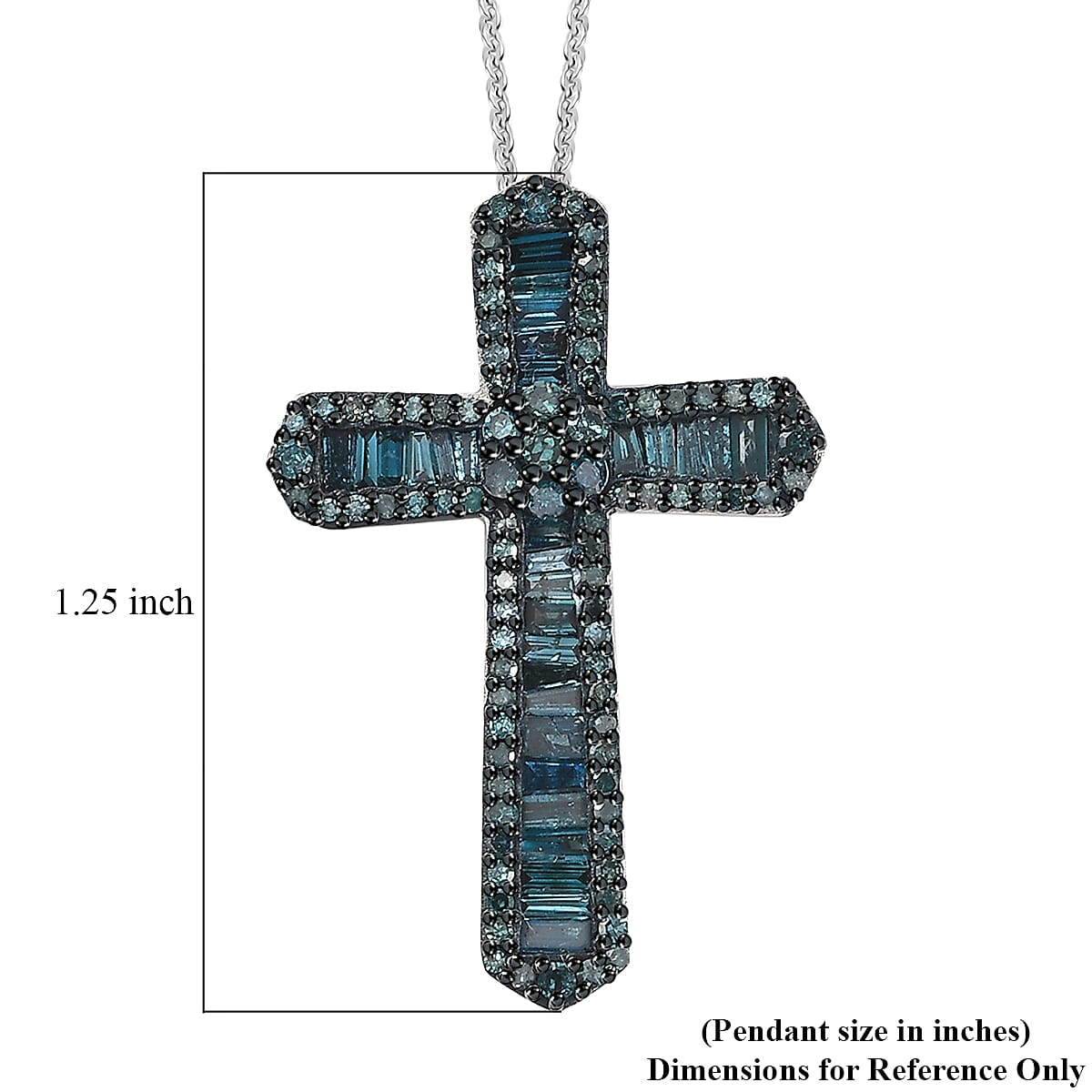D'Joy Blue Diamond 1.00 ctw Cross Pendant Necklace 20 Inches in Rhodium Over Sterling Silver image number 6