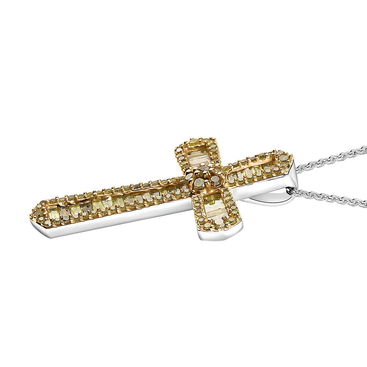 D'Joy Yellow Diamond 1.00 ctw Cross Pendant Necklace 20 Inches in Rhodium Over Sterling Silver  image number 3