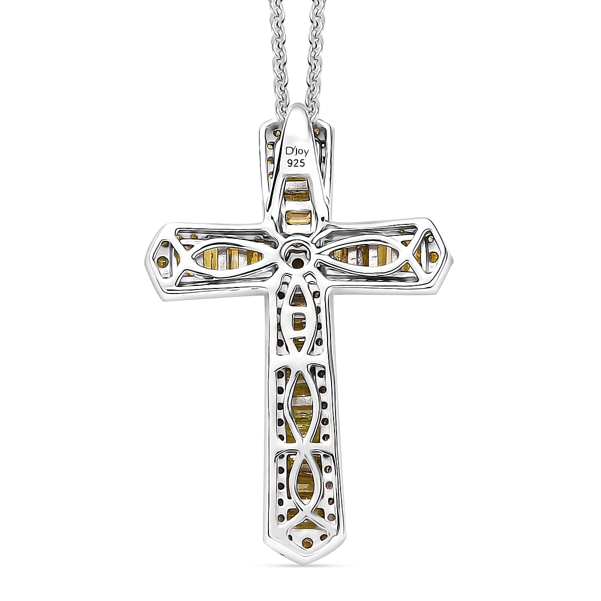 D'Joy Yellow Diamond 1.00 ctw Cross Pendant Necklace 20 Inches in Rhodium Over Sterling Silver  image number 4