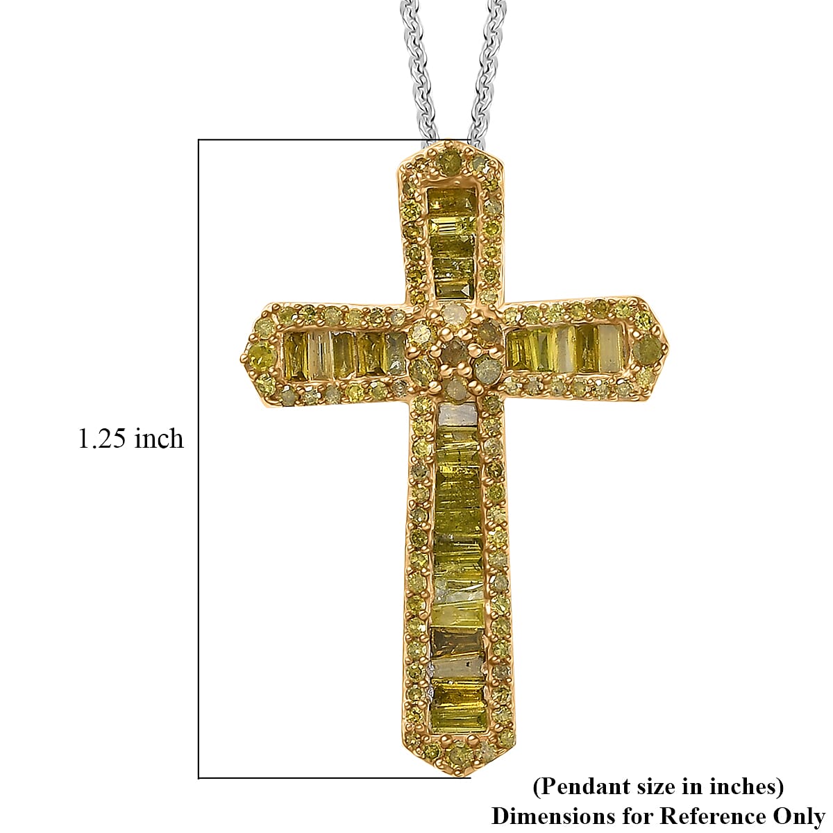 D'Joy Yellow Diamond 1.00 ctw Cross Pendant Necklace 20 Inches in Rhodium Over Sterling Silver  image number 6