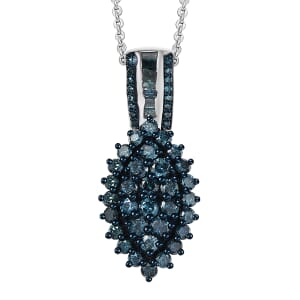 D’Joy Blue Diamond 1.00 ctw Starry Night Pendant Necklace 20 Inches in Rhodium Over Sterling Silver
