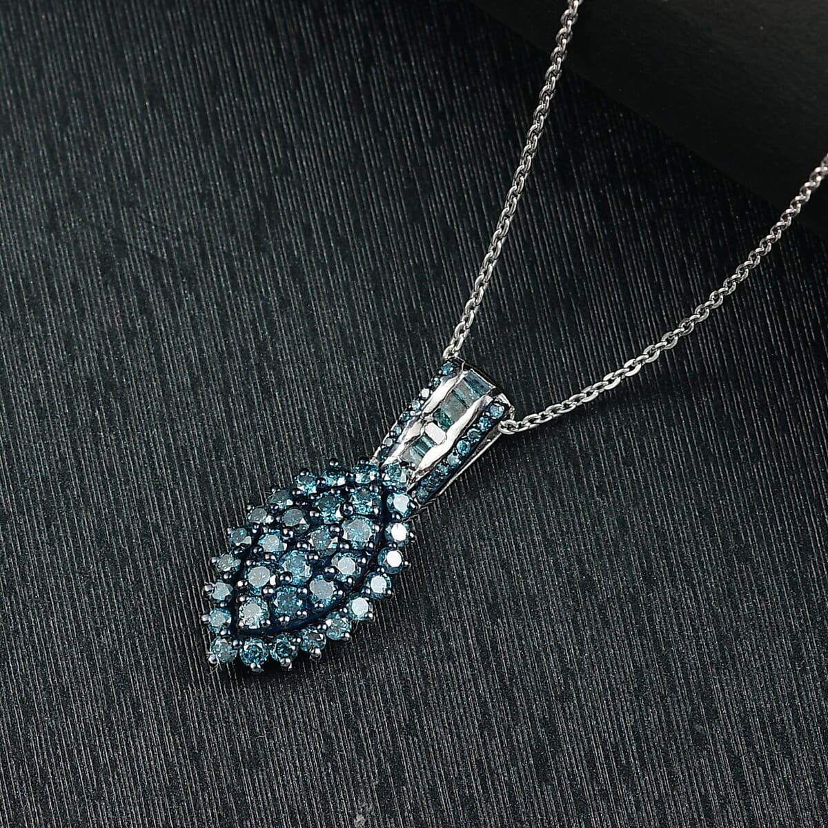 D’Joy Blue Diamond 1.00 ctw Starry Night Pendant Necklace 20 Inches in Rhodium Over Sterling Silver image number 1