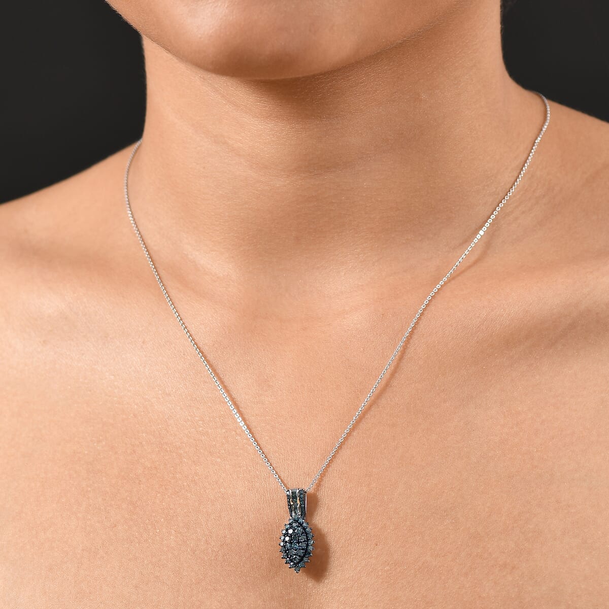 D’Joy Blue Diamond 1.00 ctw Starry Night Pendant Necklace 20 Inches in Rhodium Over Sterling Silver image number 2
