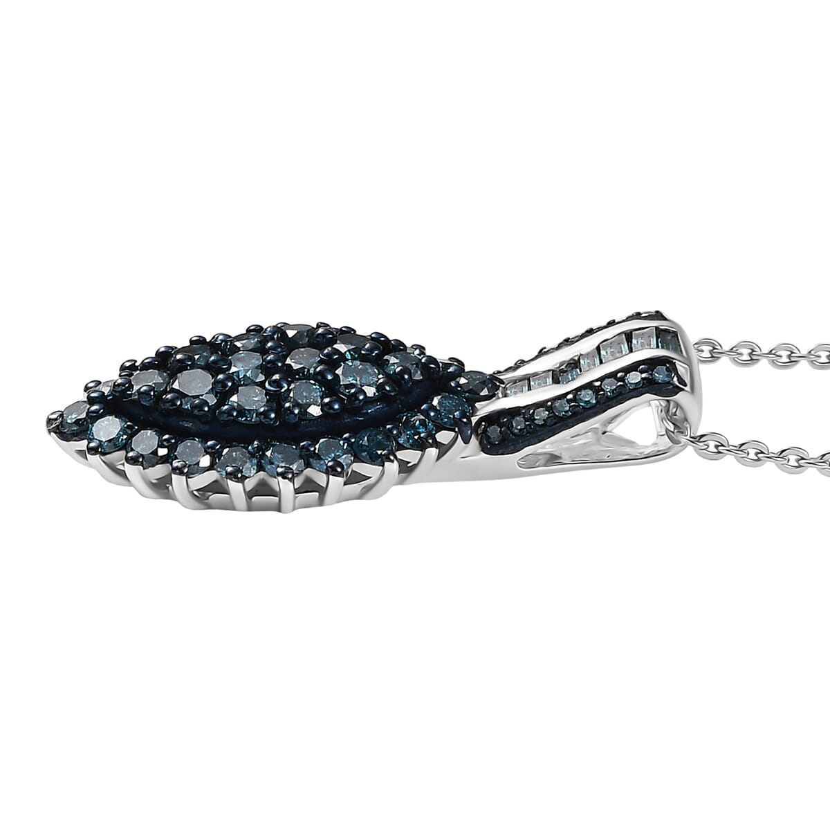D’Joy Blue Diamond 1.00 ctw Starry Night Pendant Necklace 20 Inches in Rhodium Over Sterling Silver image number 3