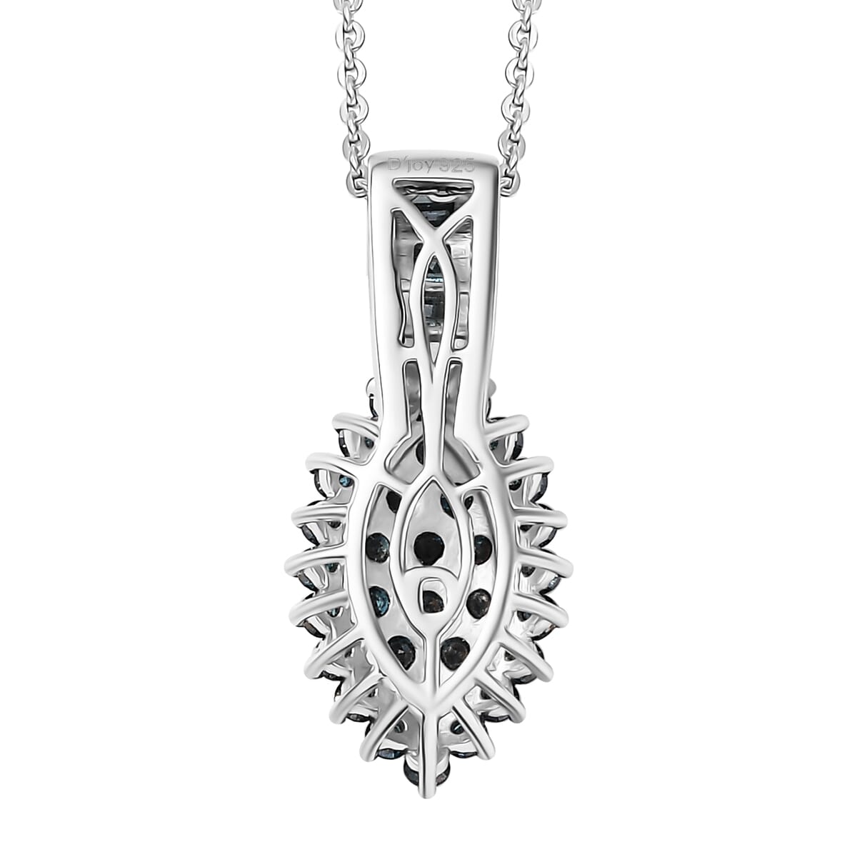D’Joy Blue Diamond 1.00 ctw Starry Night Pendant Necklace 20 Inches in Rhodium Over Sterling Silver image number 4