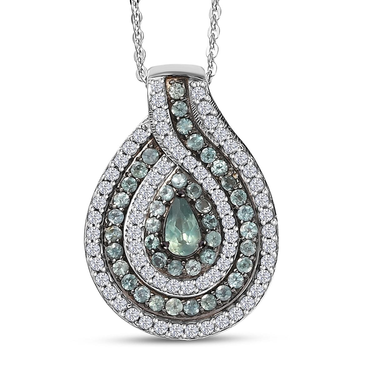 D’Joy Narsipatnam Alexandrite and White Zircon   1.50 ctw Wave of Illusion Pendant Necklace 20 Inches in Rhodium Over Sterling Silver  image number 0