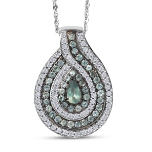D’Joy Narsipatnam Alexandrite and White Zircon   1.50 ctw Wave of Illusion Pendant Necklace 20 Inches in Rhodium Over Sterling Silver 