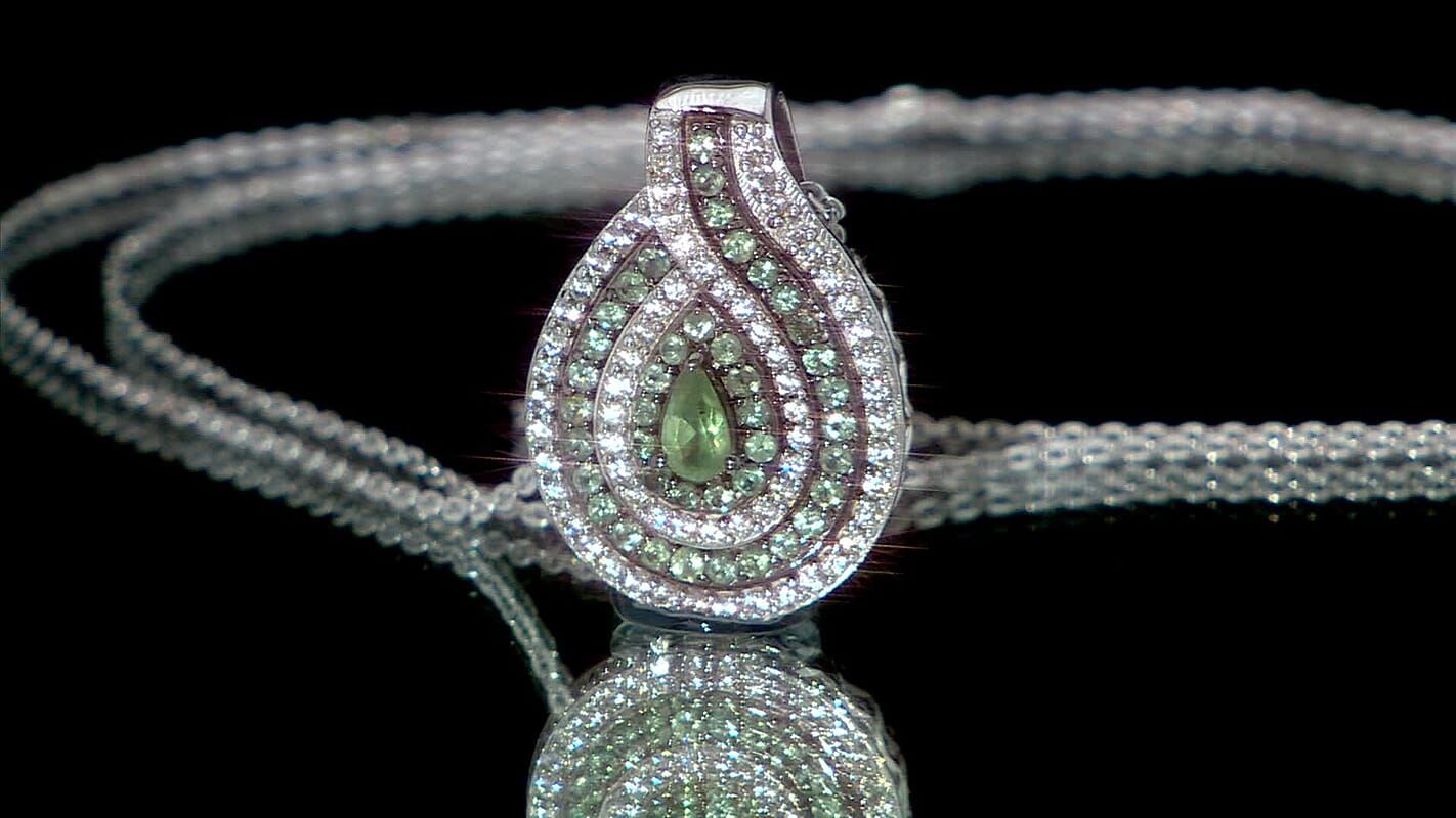 D'Joy Narsipatnam Alexandrite and White Zircon 1.50 ctw Wave of Illusion Pendant Necklace 20 Inches in Rhodium Over Sterling Silver