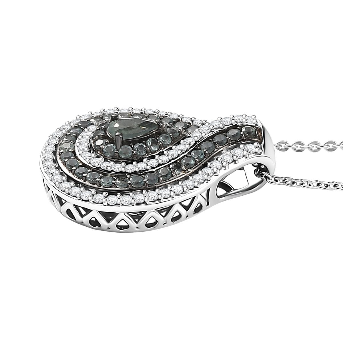 D’Joy Narsipatnam Alexandrite and White Zircon   1.50 ctw Wave of Illusion Pendant Necklace 20 Inches in Rhodium Over Sterling Silver  image number 3