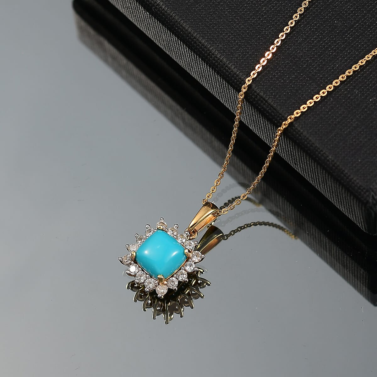 D'Joy Premium Sleeping Beauty Turquoise and White Zircon 3.50 ctw Pendant Necklace in 18K Vermeil Yellow Gold Over Sterling Silver 20 Inches  image number 1