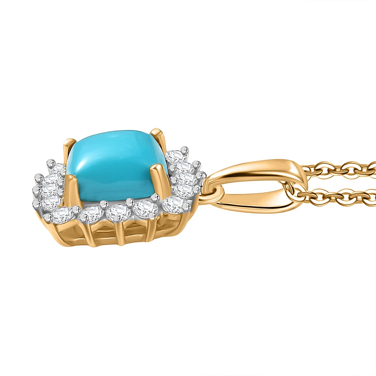 D'Joy Premium Sleeping Beauty Turquoise and White Zircon 3.50 ctw Pendant Necklace in 18K Vermeil Yellow Gold Over Sterling Silver 20 Inches  image number 3