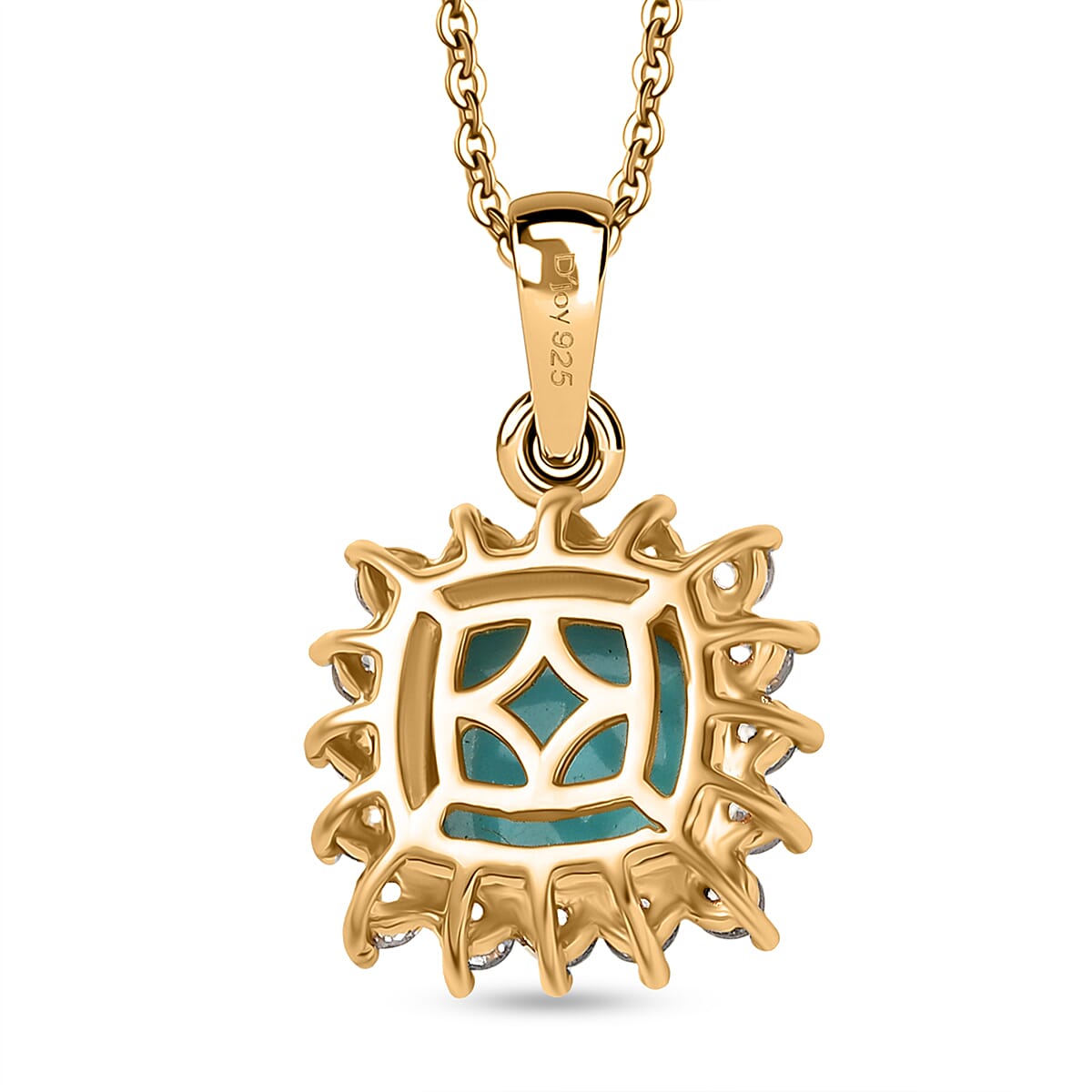 D'Joy Premium Sleeping Beauty Turquoise and White Zircon 3.50 ctw Pendant Necklace in 18K Vermeil Yellow Gold Over Sterling Silver 20 Inches  image number 4