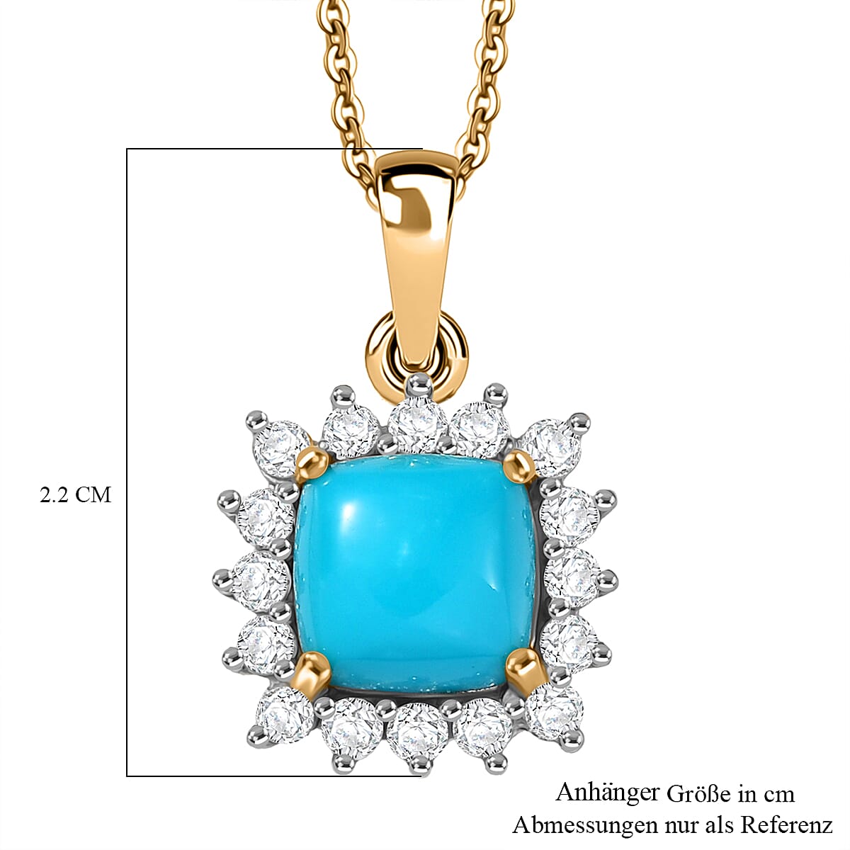 D'Joy Premium Sleeping Beauty Turquoise and White Zircon 3.50 ctw Pendant Necklace in 18K Vermeil Yellow Gold Over Sterling Silver 20 Inches  image number 5