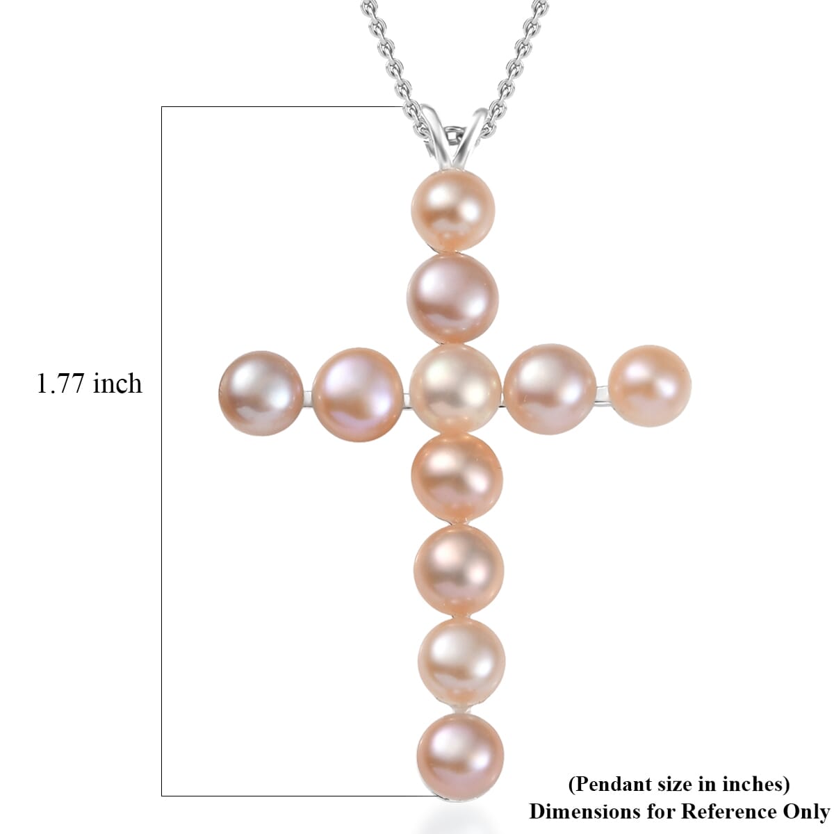 D'Joy Peach Freshwater Pearl Cross Pendant in Sterling Silver with Stainless Steel Necklace 20 Inches image number 5
