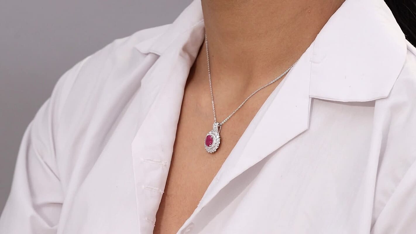 D'Joy Tanzanite and Moissanite 2.35 ctw Pendant Necklace in Platinum and Rhodium Over Sterling Silver 20 Inches