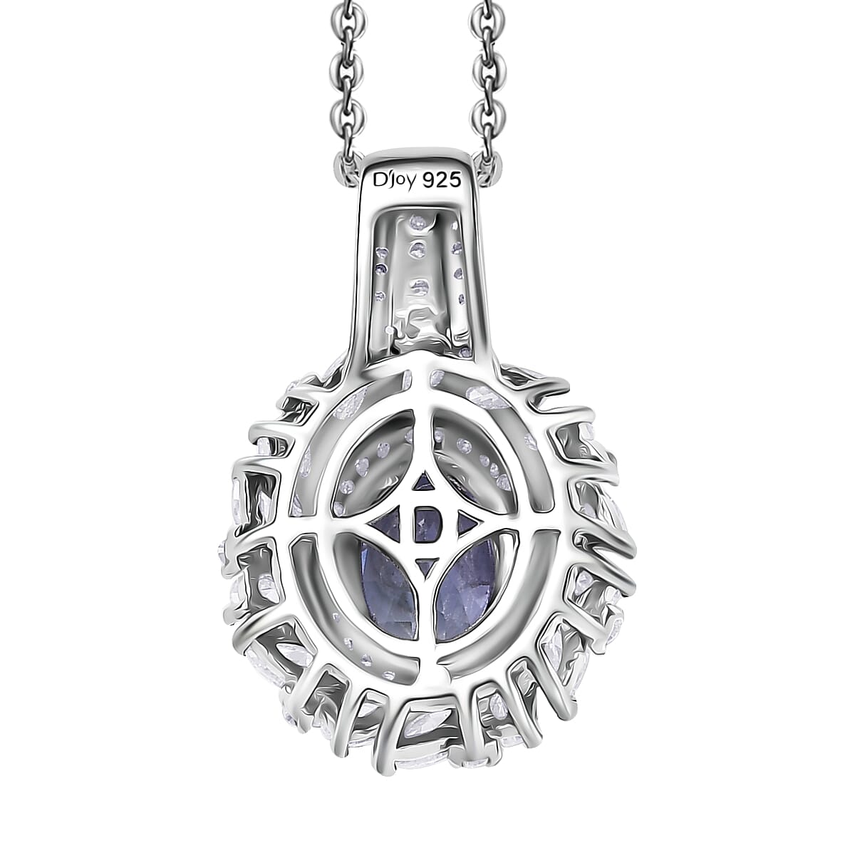 D'Joy Tanzanite and Moissanite 2.35 ctw Floral Burst Pendant Necklace in Rhodium Over Sterling Silver 20 Inches