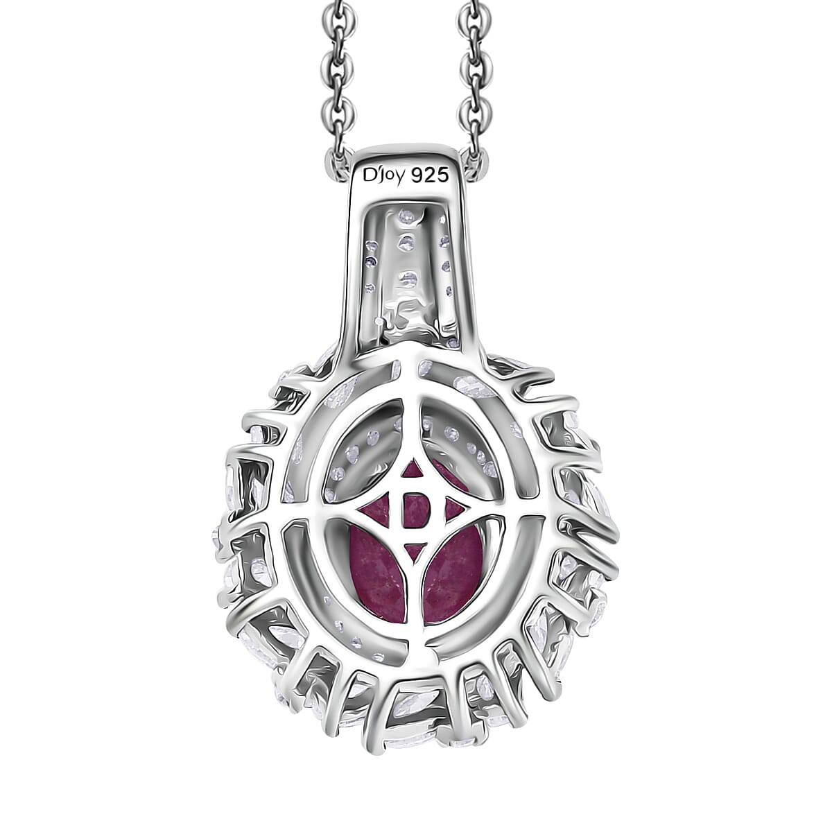 D'Joy Premium Taveta Ruby and Moissanite 2.80 ctw Floral Burst Pendant Necklace in Rhodium Over Sterling Silver 20 Inches  image number 4
